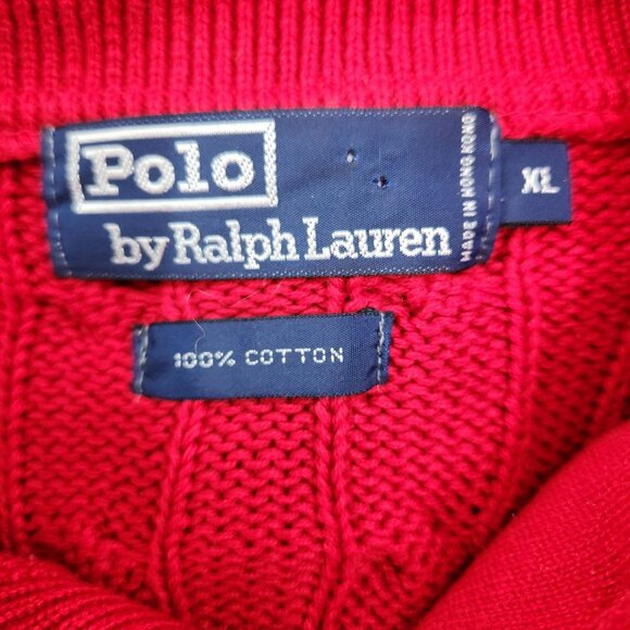 Ralph Lauren Polo Mens Cable Knit Sweater Red Cotton Button Up Long Sleeve Med. - Picture 2 of 12